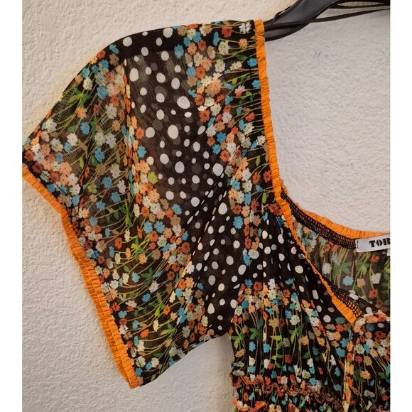 Torero Printed Lightweight Flutter Sleeve Sheer Mixed Print Top Sz S NWT - Picture 4 of 8